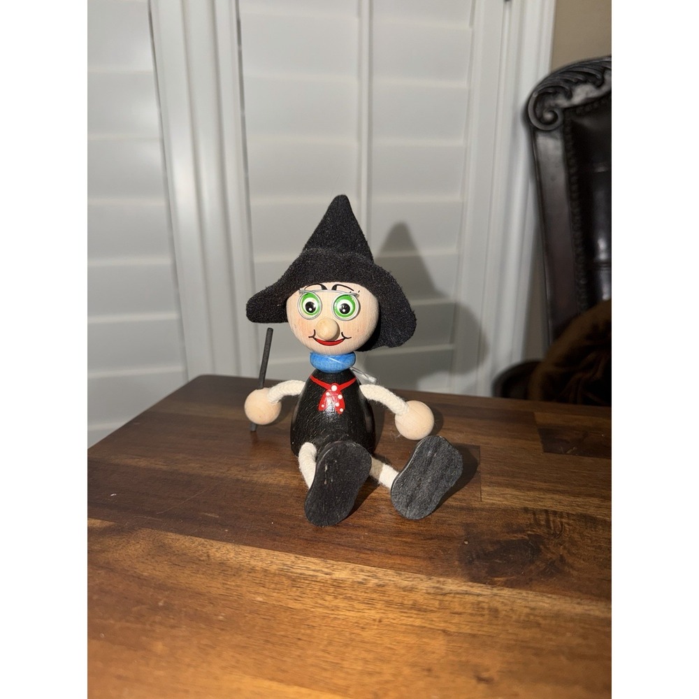 VINTAGE WOODEN Witch FIGURINE Germany Bouncy Toy Figure Halloween